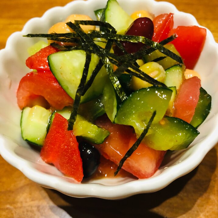 【食卓の彩りに！】トマトときゅうりの和風サラダ⭐️